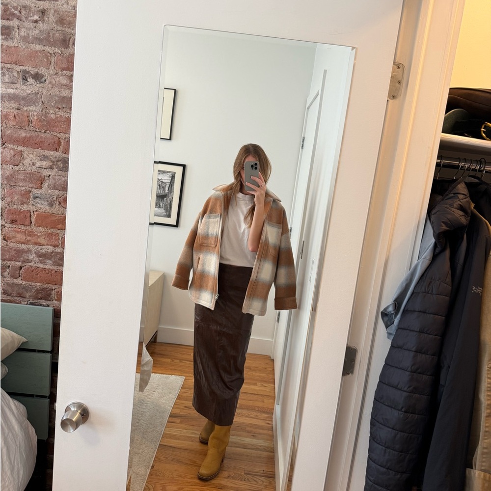 Ena Pelly Tan and White Plaid Jacket